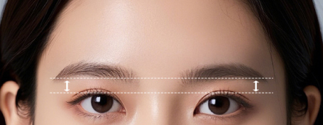 좁은 눈과 눈썹 사이